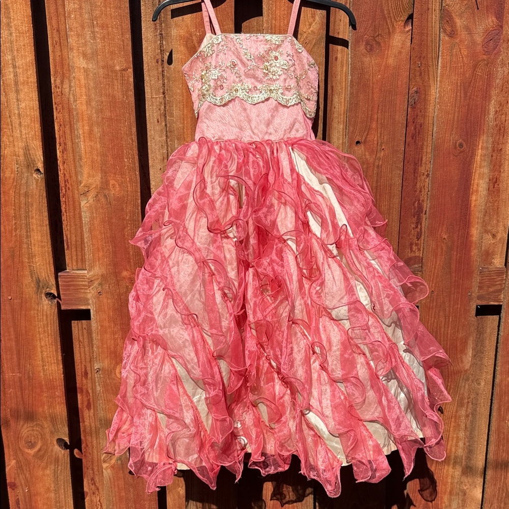 Bijan Kids Elegant Pink Ruffled Dress Size 8
